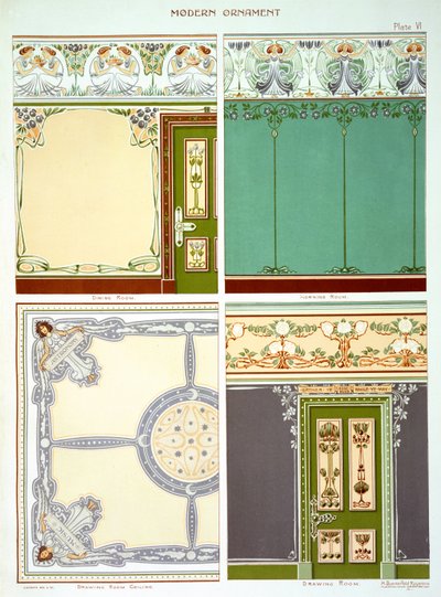 Designs for wall and room treatments, ceilings, dadoes, friezes etc, plate VI from 
